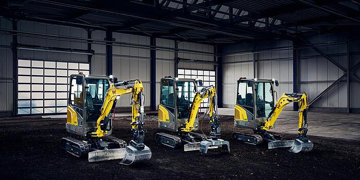 Wacker Neuson Minibagger ET18 ET20 ET25 im direkten Modellvergleich in Industriehalle
