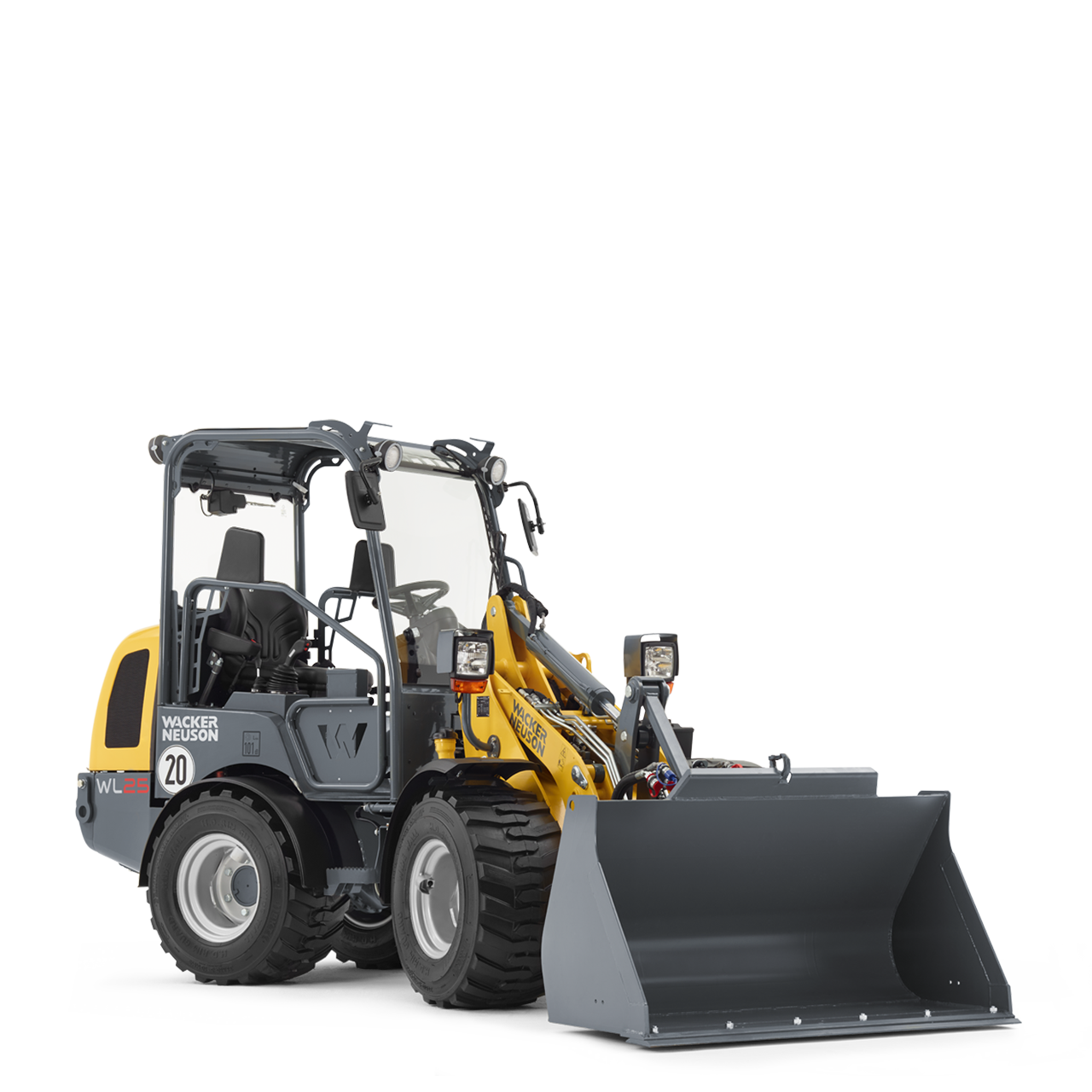 Wacker Neuson wheel loader WL25 with earth bucket, studio