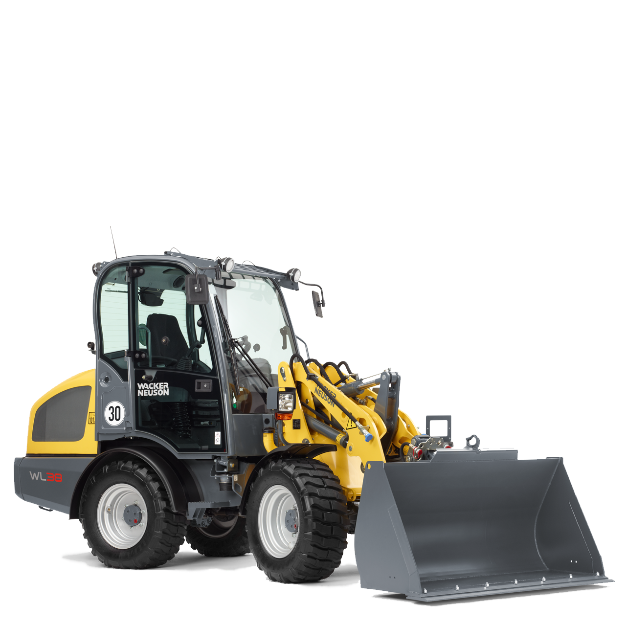 Wacker Neuson wheel loader WL38 with light material bucket, studio